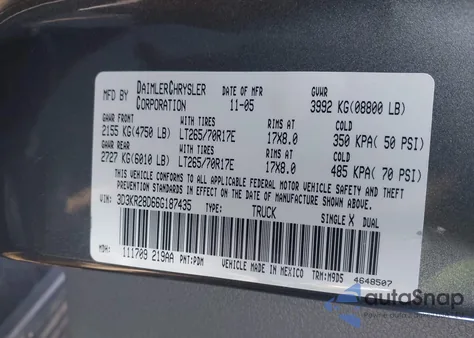 2006 Dodge Ram 2500 Slt/Sport из США, поврежденный, VIN 3D3KR28D66G187435